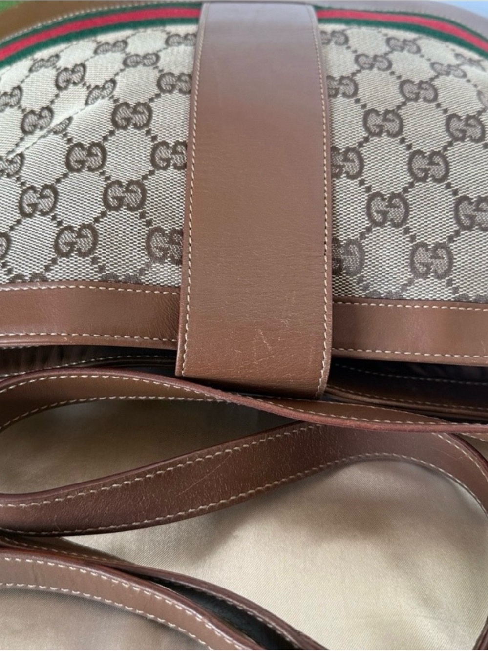 Gucci Brown GG Canvas Shoulder Bag with Green and Red Web Stripe - Picture 11 of 13